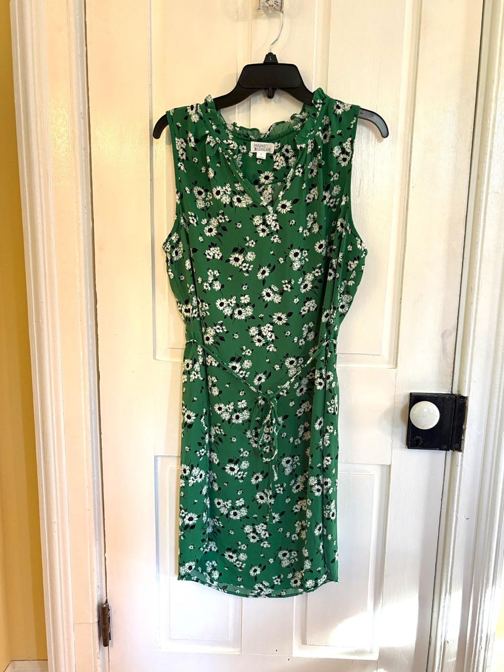 Market & Spruce Women’s Sleeveless Green Floral Tie-Waist Dress Sz L
